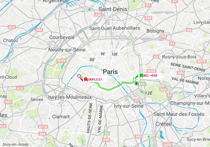 plan itinéraire ratp de Bel-Air à Dupleix