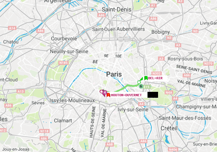 plan itinéraire ratp de Bel-Air à Mouton-Duvernet