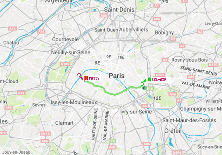 plan itinéraire ratp de Bel-Air à Passy
