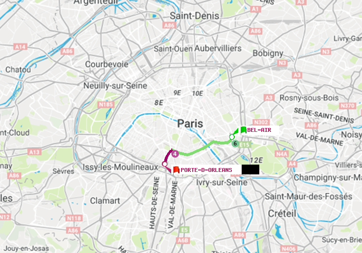 plan itinéraire ratp de Bel-Air à Porte d