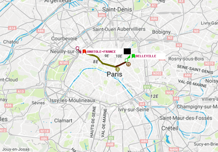 plan itinéraire ratp de Belleville à Anatole-France