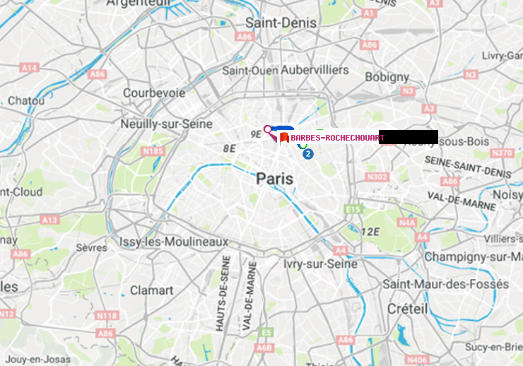plan itinéraire ratp de Belleville à Barbès-Rochechouart