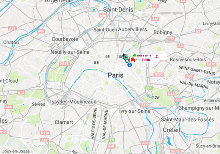 plan itinéraire ratp de Belleville à Bolivar