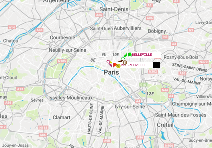 plan itinéraire ratp de Belleville à Bonne Nouvelle