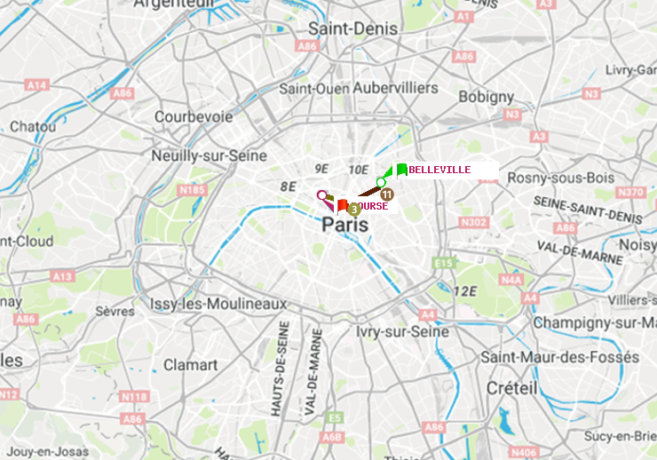 plan itinéraire ratp de Belleville à Bourse