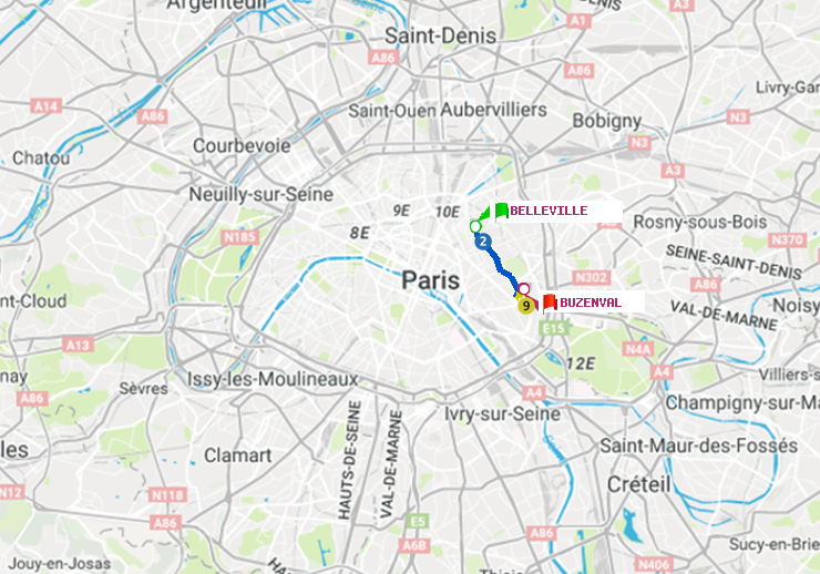 plan itinéraire ratp de Belleville à Buzenval