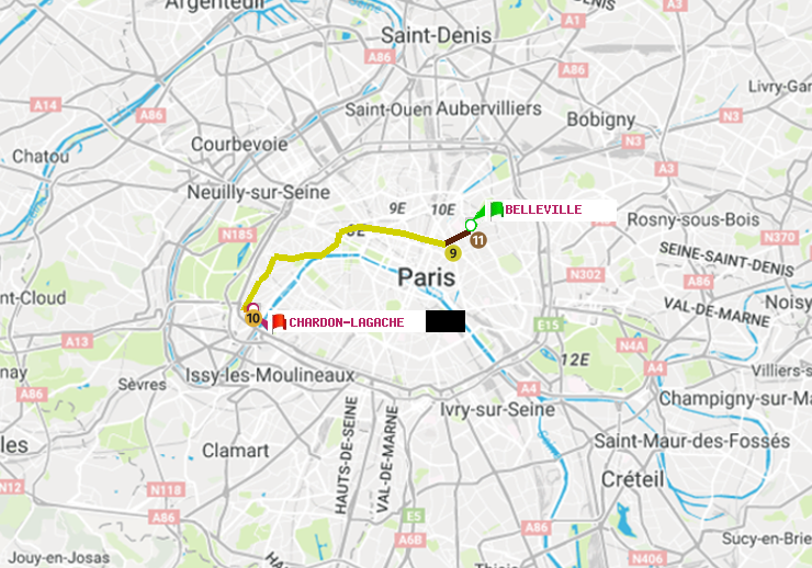 plan itinéraire ratp de Belleville à Chardon-Lagache