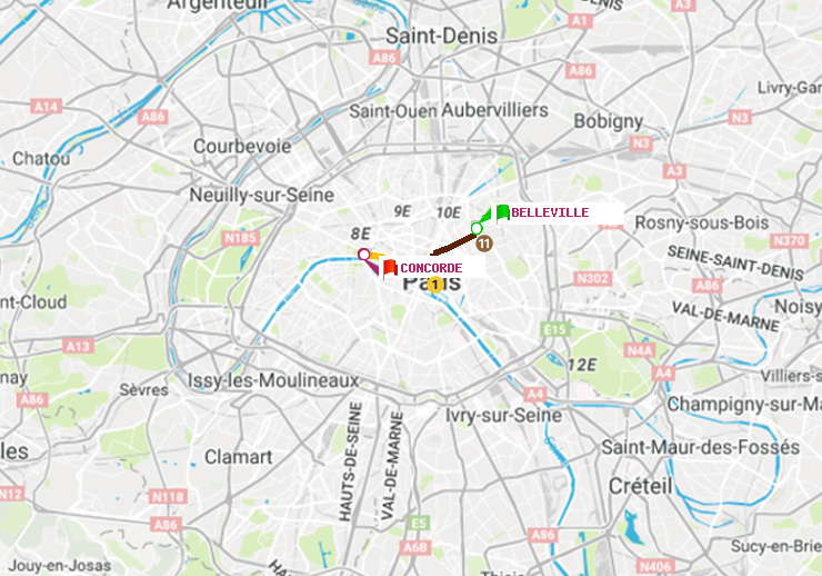 plan itinéraire ratp de Belleville à Concorde