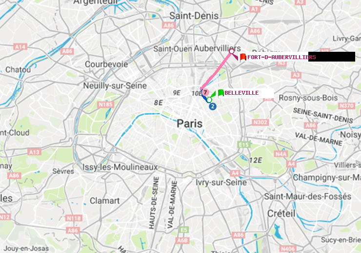 plan itinéraire ratp de Belleville à Fort d