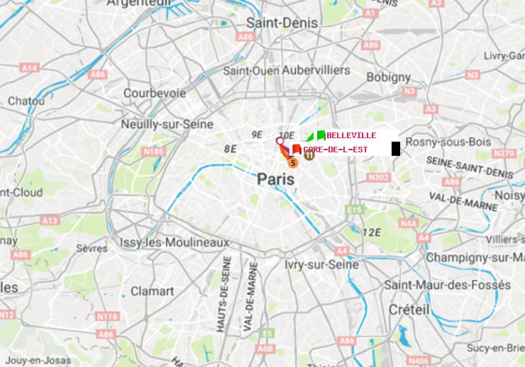 plan itinéraire ratp de Belleville à Gare de l
