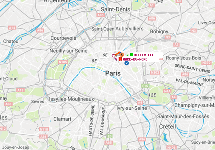 plan itinéraire ratp de Belleville à Gare du Nord