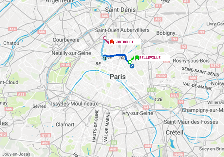 plan itinéraire ratp de Belleville à Garibaldi