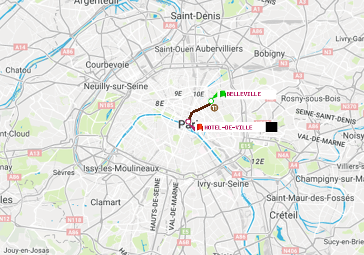 plan itinéraire ratp de Belleville à Hôtel de Ville