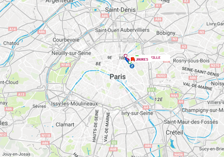 plan itinéraire ratp de Belleville à Jaurès