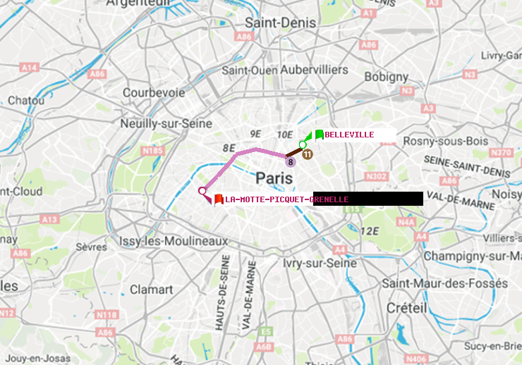 plan itinéraire ratp de Belleville à La Motte-Picquet-Grenelle