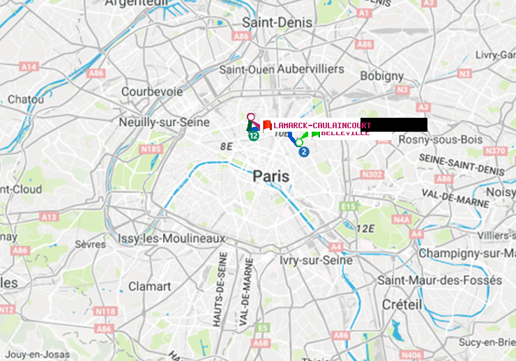 plan itinéraire ratp de Belleville à Lamarck-Caulaincourt