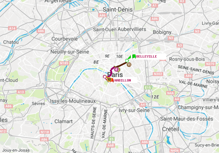 plan itinéraire ratp de Belleville à Mabillon