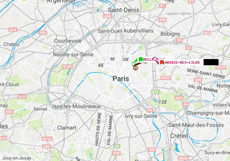 plan itinéraire ratp de Belleville à Mairie des Lilas