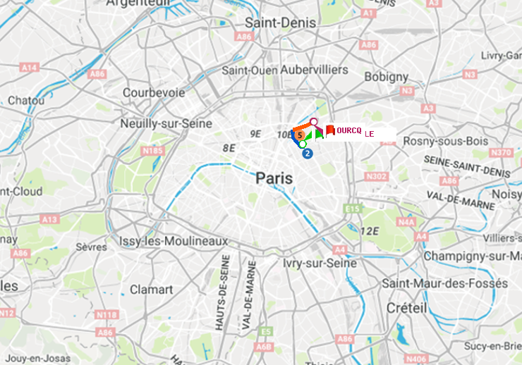 plan itinéraire ratp de Belleville à Ourcq