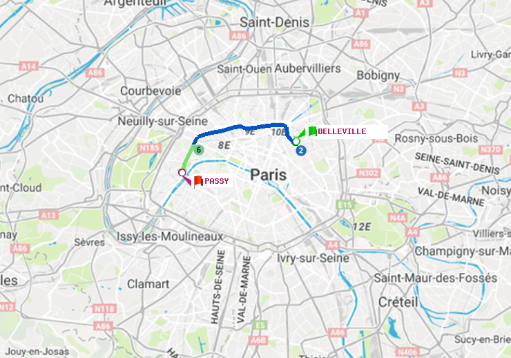 plan itinéraire ratp de Belleville à Passy