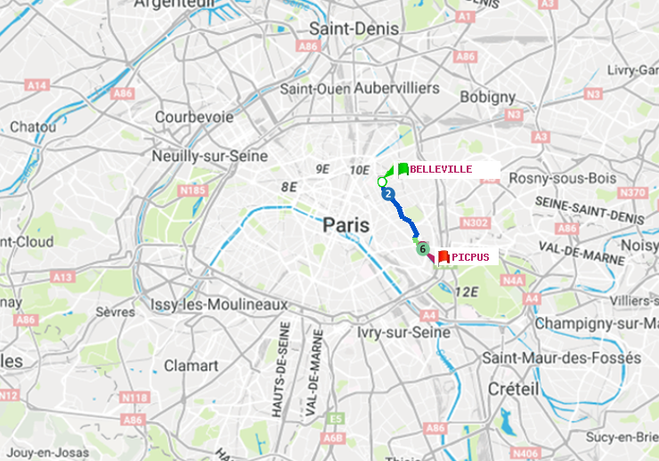 plan itinéraire ratp de Belleville à Picpus