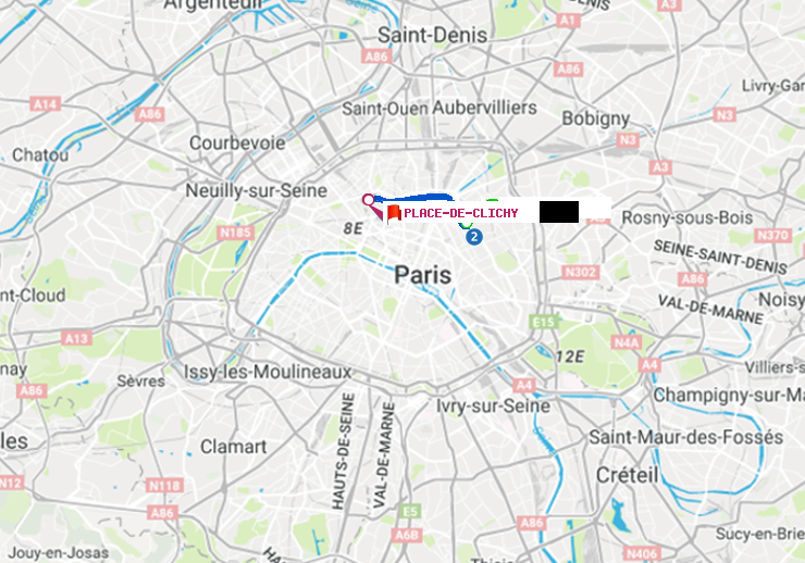 plan itinéraire ratp de Belleville à Place de Clichy