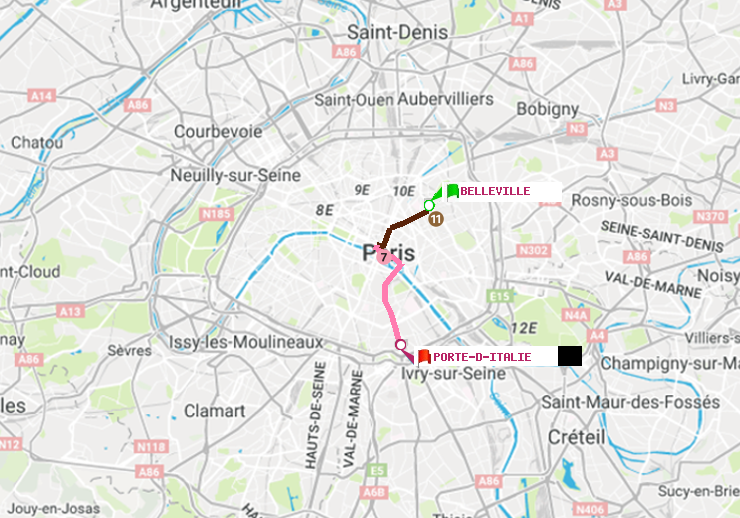 plan itinéraire ratp de Belleville à Porte d