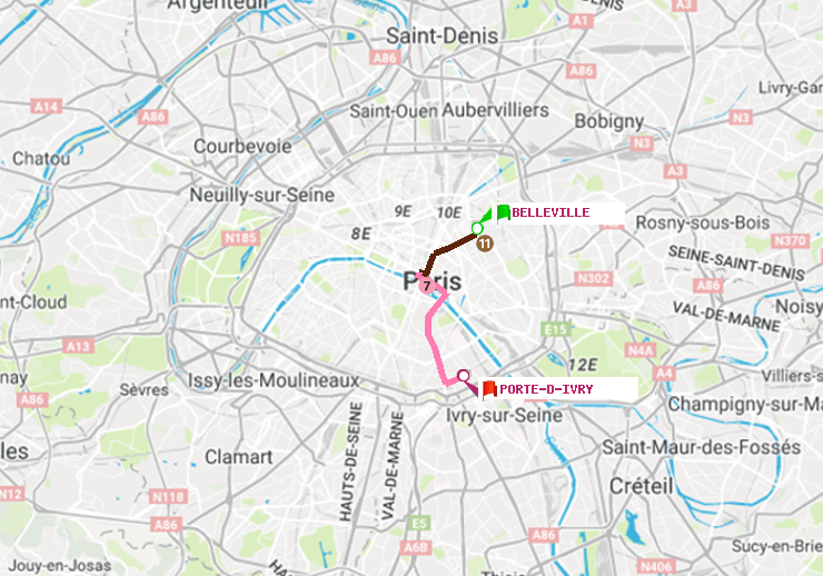 plan itinéraire ratp de Belleville à Porte d