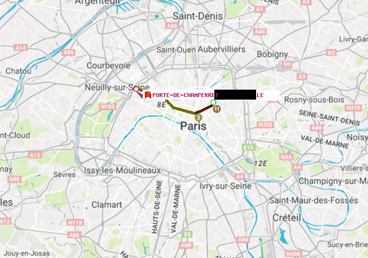 plan itinéraire ratp de Belleville à Porte de Champerret