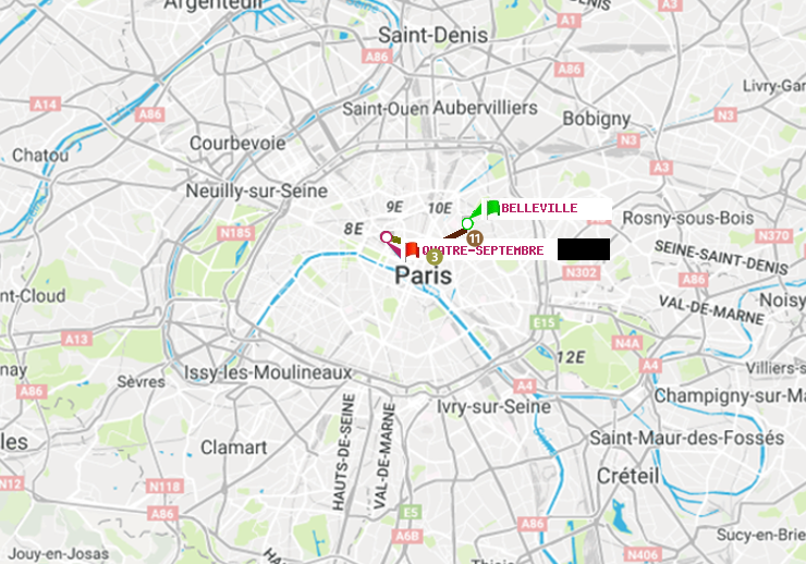 plan itinéraire ratp de Belleville à Quatre Septembre
