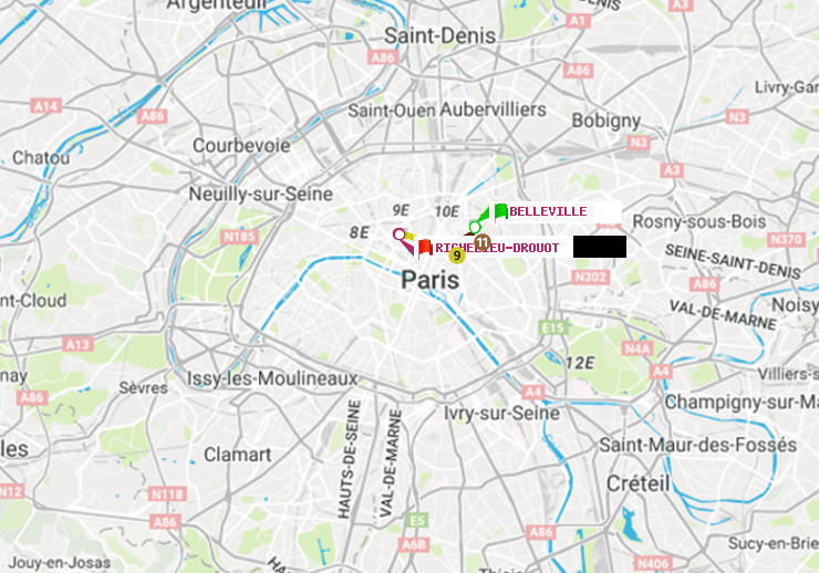 plan itinéraire ratp de Belleville à Richelieu-Drouot