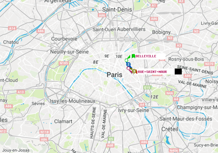 plan itinéraire ratp de Belleville à Rue Saint-Maur