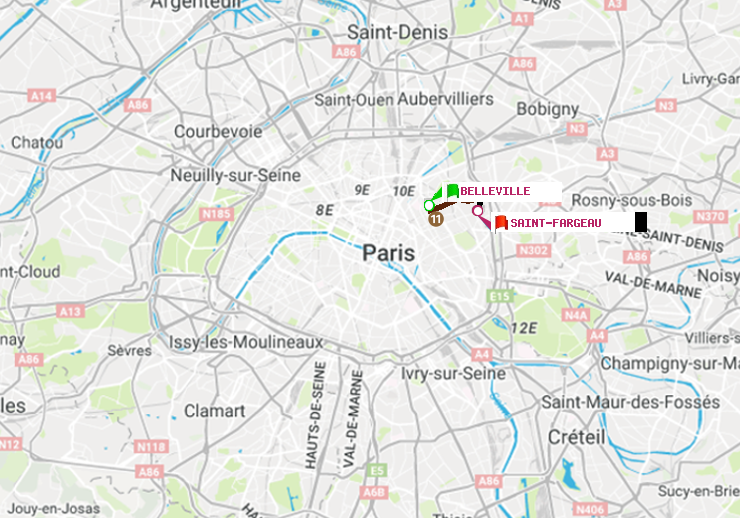 plan itinéraire ratp de Belleville à Saint-Fargeau