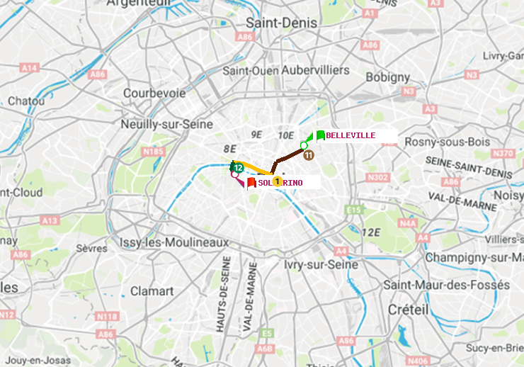 plan itinéraire ratp de Belleville à Solférino