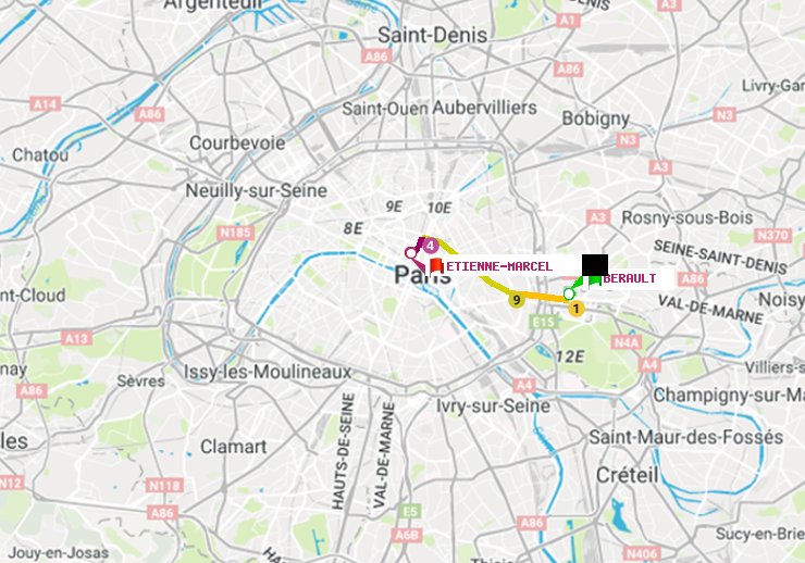 plan itinéraire ratp de Bérault à Etienne Marcel