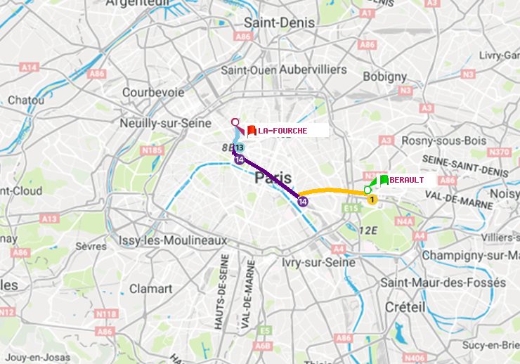 plan itinéraire ratp de Bérault à La Fourche