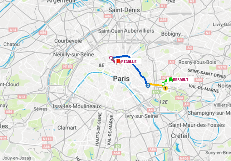 plan itinéraire ratp de Bérault à Pigalle
