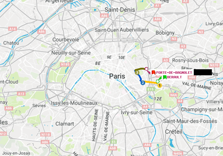 plan itinéraire ratp de Bérault à Porte de Bagnolet
