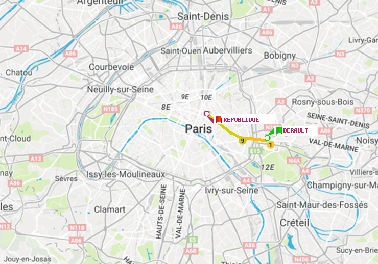 plan itinéraire ratp de Bérault à République