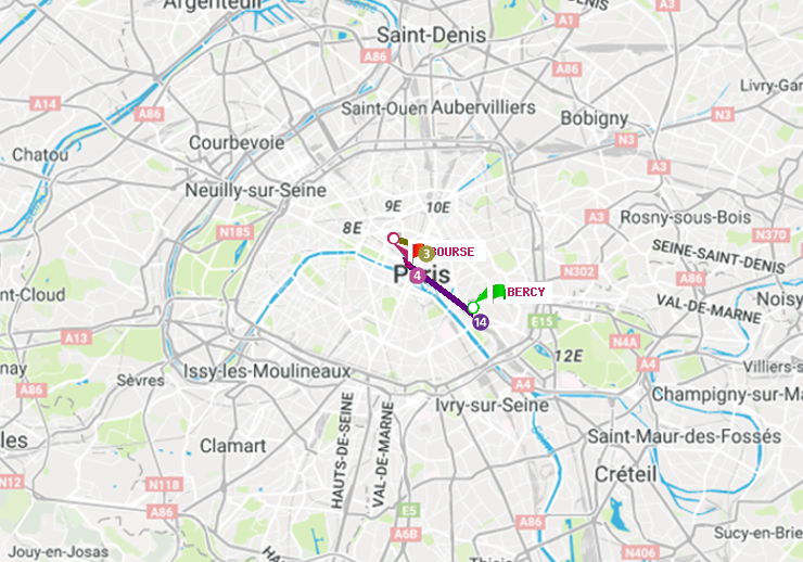 plan itinéraire ratp de Bercy à Bourse