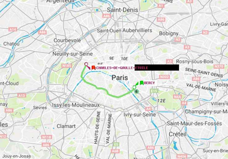 plan itinéraire ratp de Bercy à Charles de Gaulle-Etoile