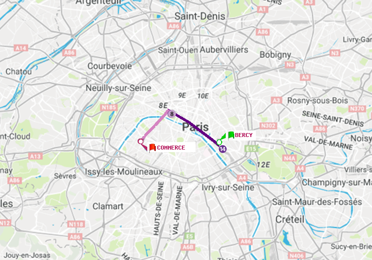 plan itinéraire ratp de Bercy à Commerce
