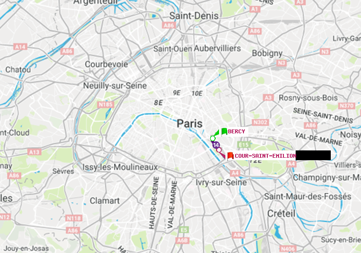 plan itinéraire ratp de Bercy à Cour Saint-Emilion