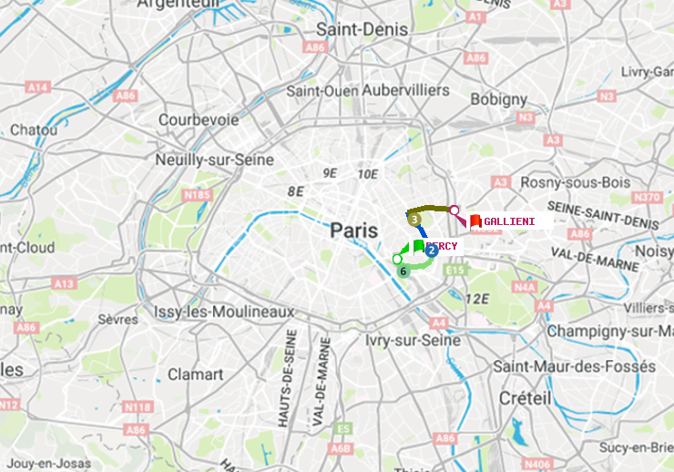 plan itinéraire ratp de Bercy à Gallieni (Parc de Bagnolet)