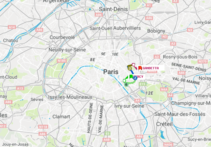 plan itinéraire ratp de Bercy à Gambetta