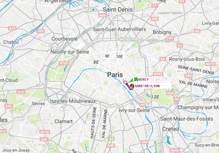 plan itinéraire ratp de Bercy à Gare de Lyon