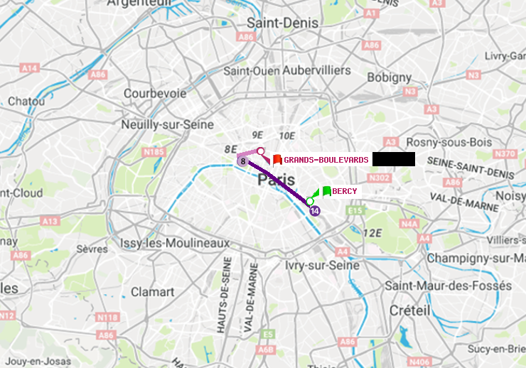 plan itinéraire ratp de Bercy à Grands Boulevards