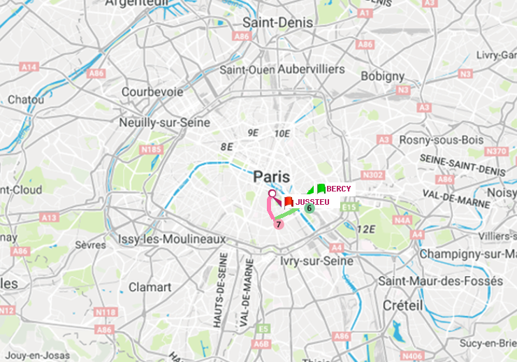 plan itinéraire ratp de Bercy à Jussieu