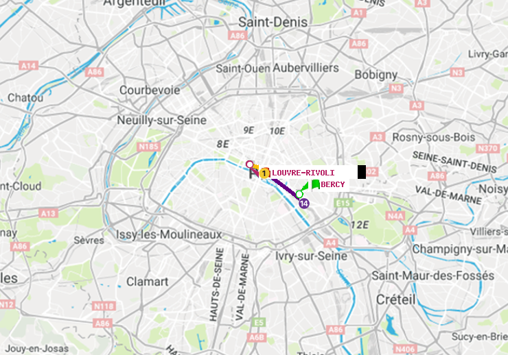 plan itinéraire ratp de Bercy à Louvre-Rivoli