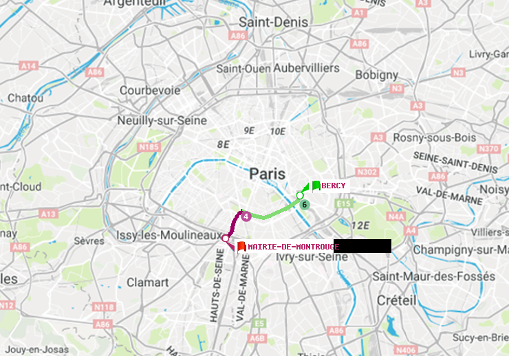 plan itinéraire ratp de Bercy à Mairie de Montrouge
